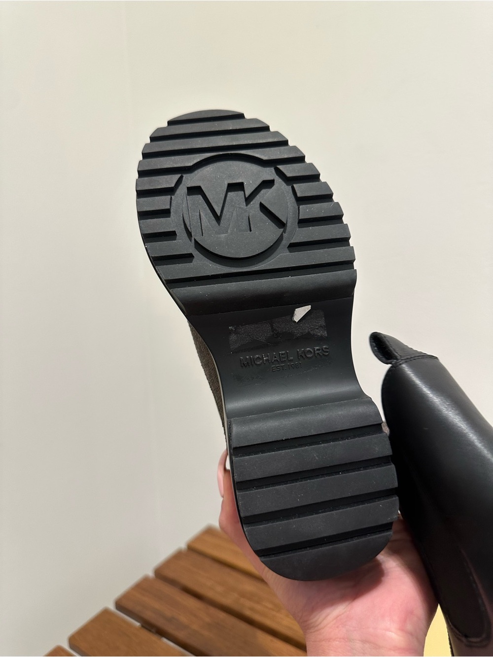 Michael Kors Black Leather Chukka Boots with Brown Logo Toe - Picture 6 of 7